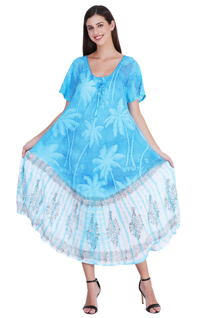 Palm Tree Block Print Tie Dye Dress 18603 - Advance Apparels Inc