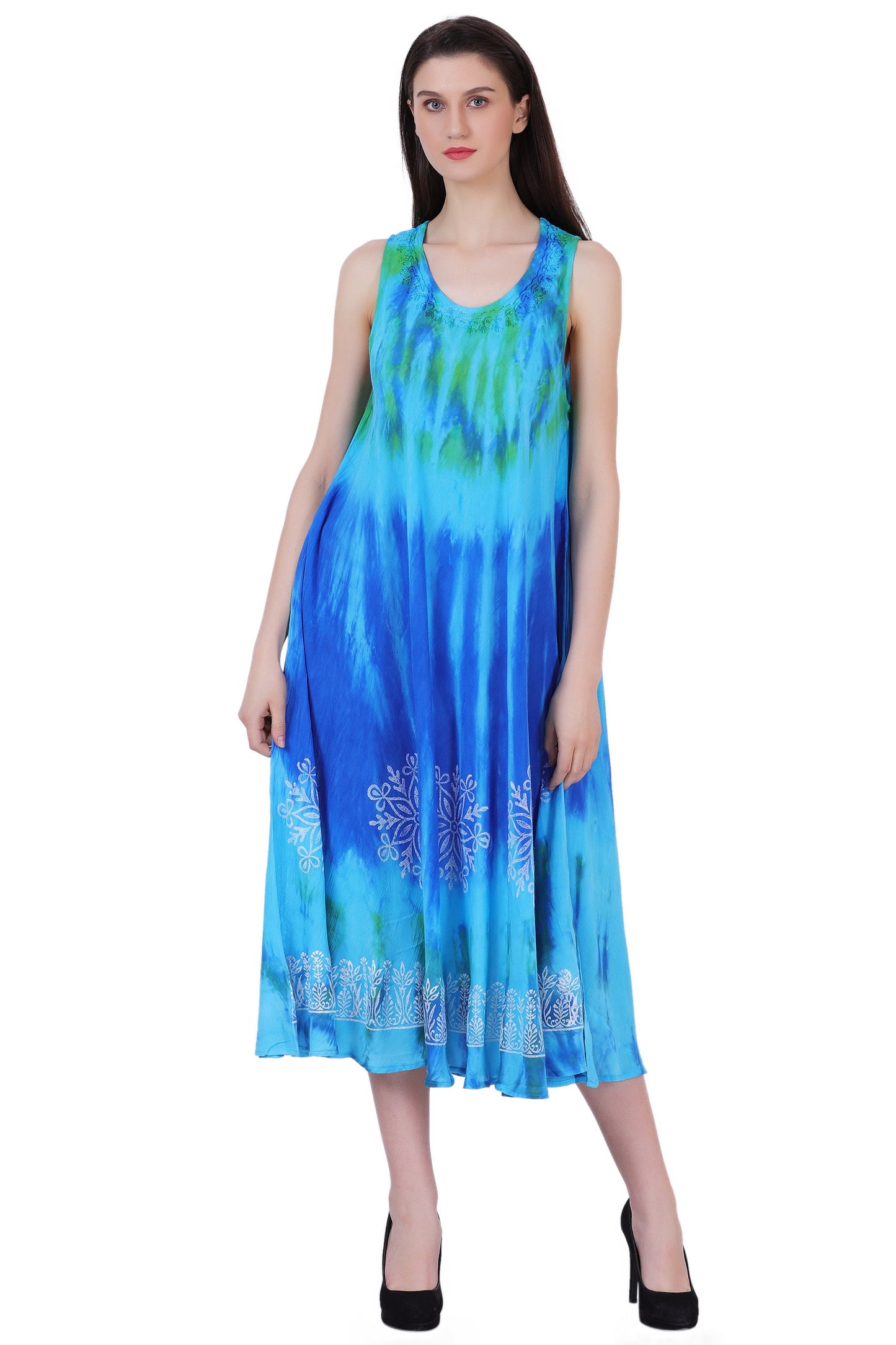 Block Print Tie Dye Maxi Dress 482104