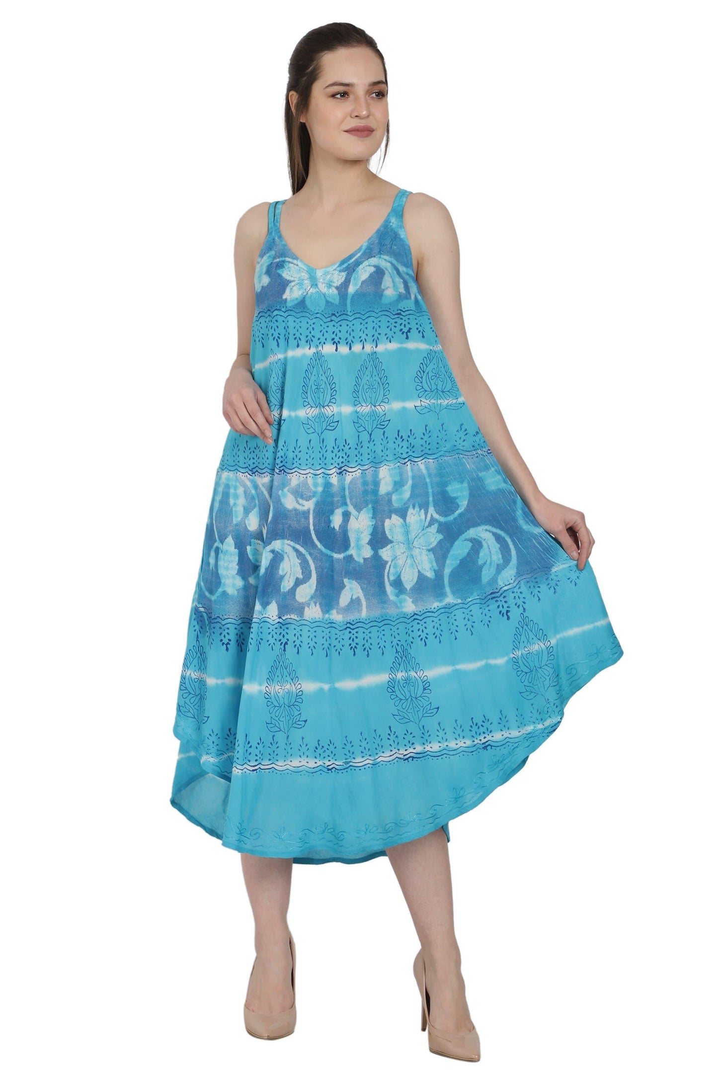 Batik Floral + Tie Dye House Umbrella Dress Dress UD48-2361