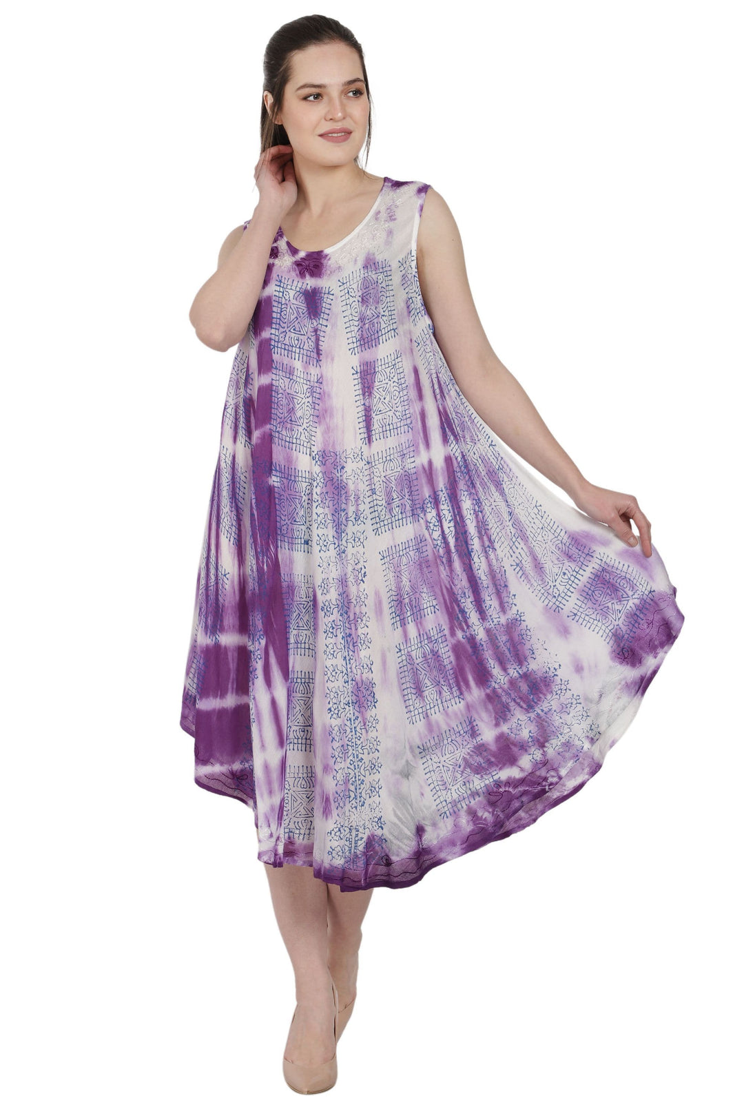 Block Print Tie Dye House Umbrella Dress UD48-2309