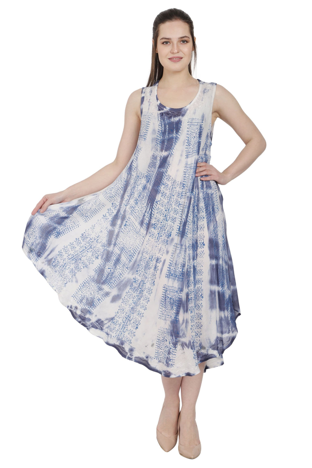 Block Print Tie Dye House Umbrella Dress UD48-2309