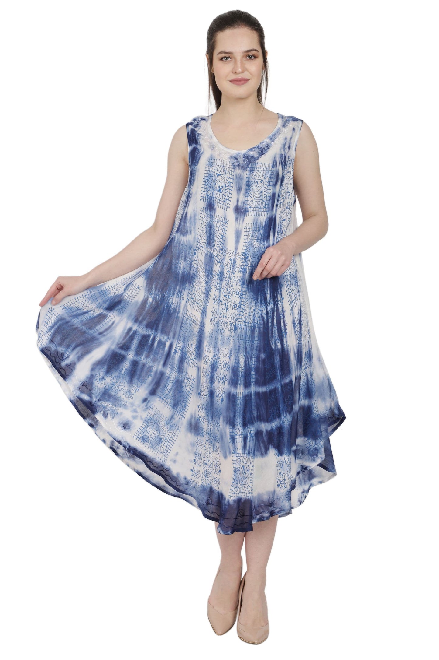 Block Print Tie Dye House Umbrella Dress UD48-2309