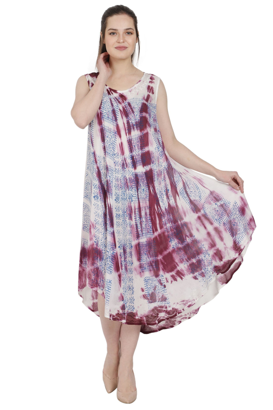 Block Print Tie Dye House Umbrella Dress UD48-2309