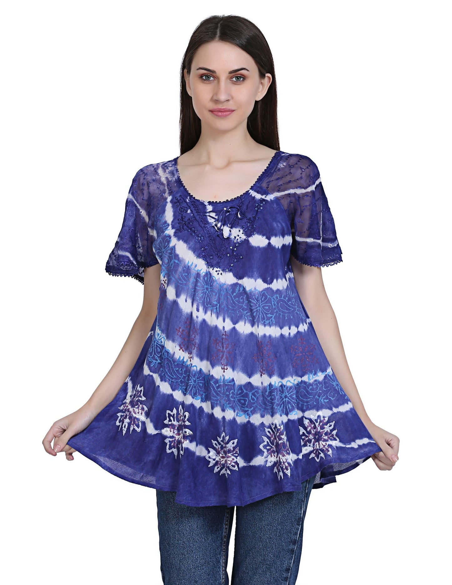 Botanical Tie Dye Cap Sleeve Blouse 19210