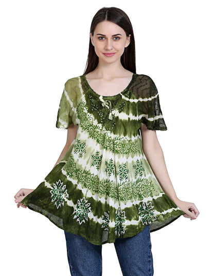 Botanical Tie Dye Cap Sleeve Blouse 19210