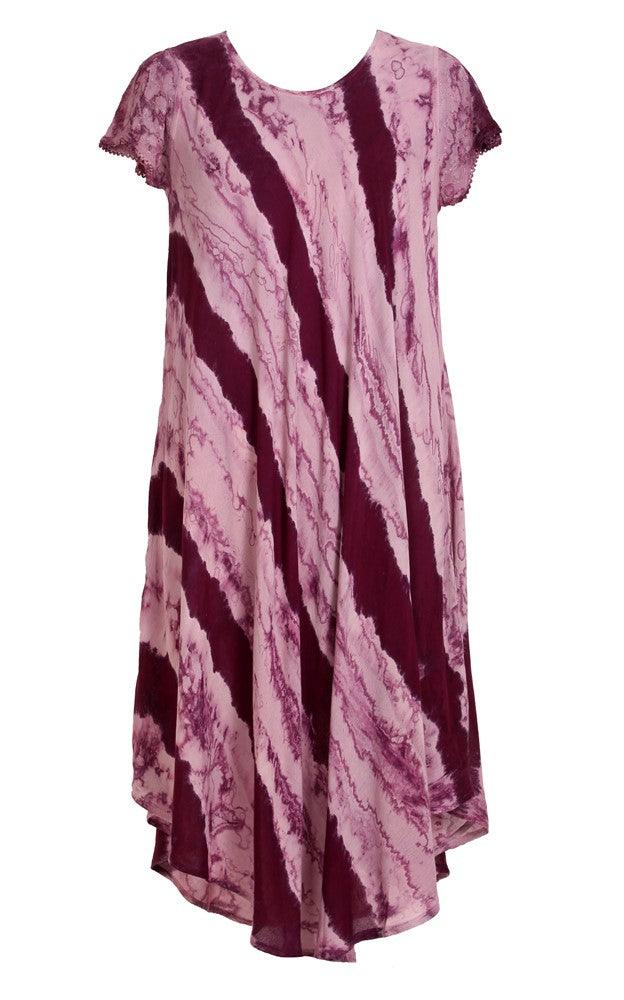 Cap Sleeve Tie Dye Umbrella Dress Block Print 17809