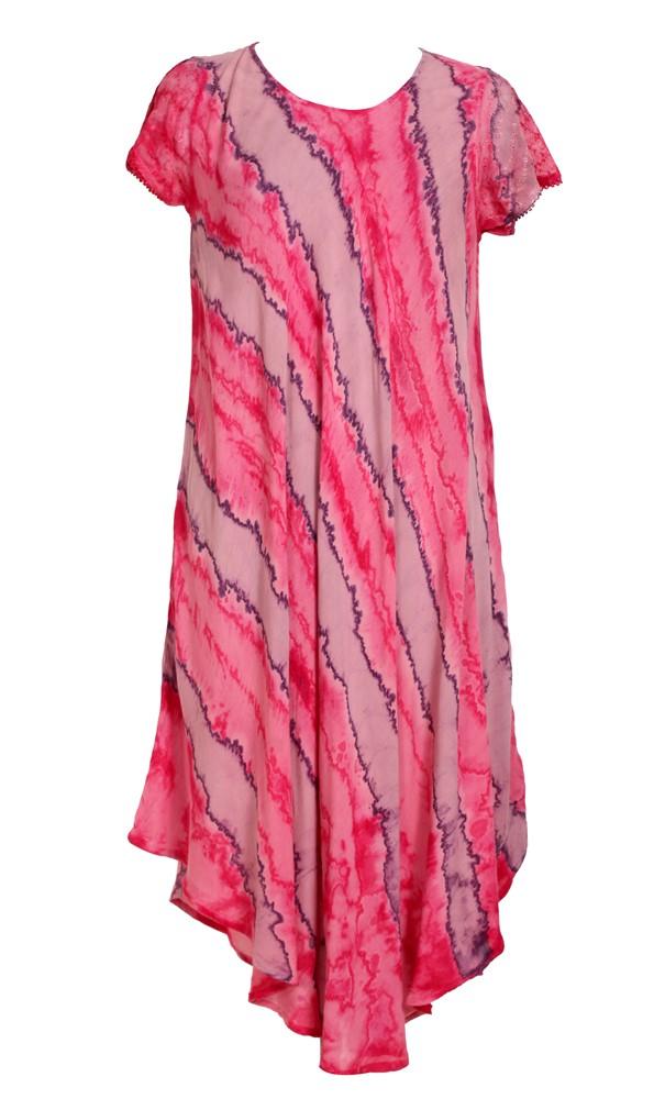 Cap Sleeve Tie Dye Umbrella Dress Block Print 17809