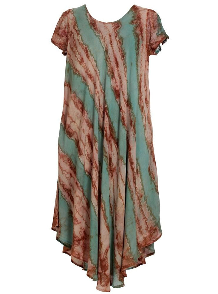 Cap Sleeve Tie Dye Umbrella Dress Block Print 17809