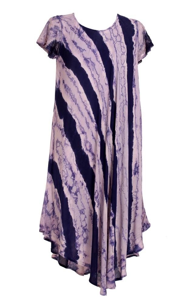 Cap Sleeve Tie Dye Umbrella Dress Block Print 17809