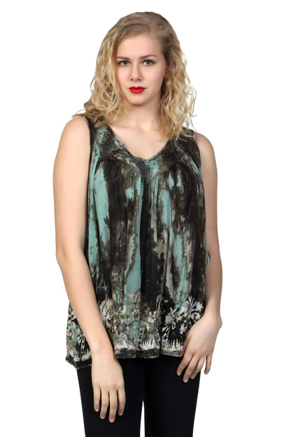 Earth Tone V-Neck Tie Dye Tank Top 17795