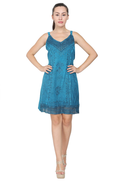 Embroidered Mid-Length Acid Wash Renaissance Dress (S/M-1X/2X) 161112