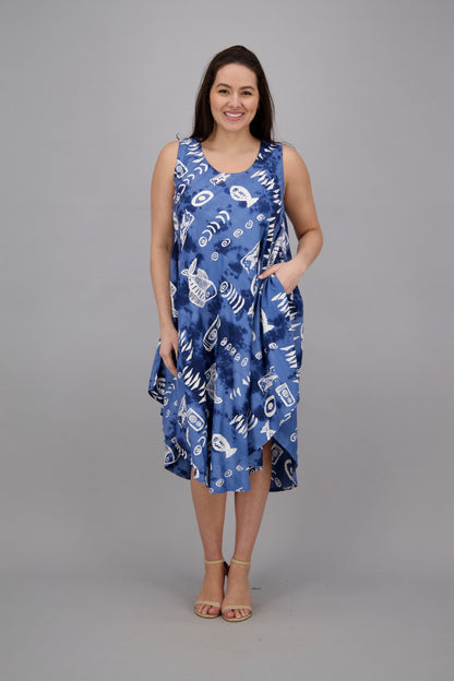 Fish Print Beach Dress Rayon 17146