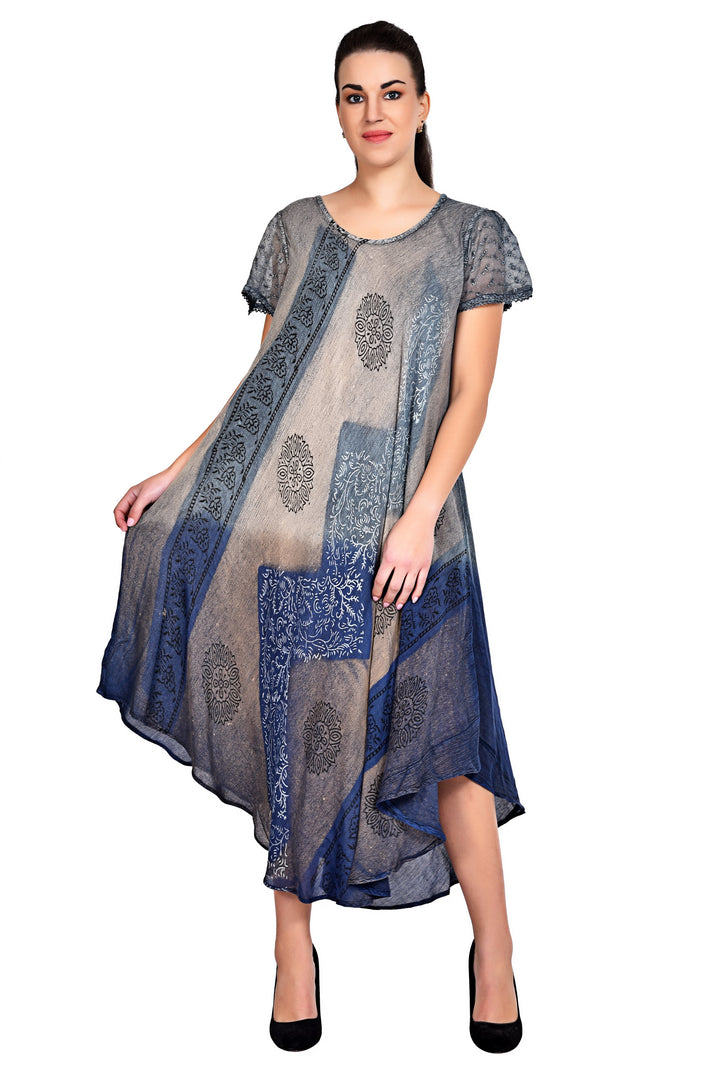 Geometric Tie Dye Cap Sleeve Dress 19240