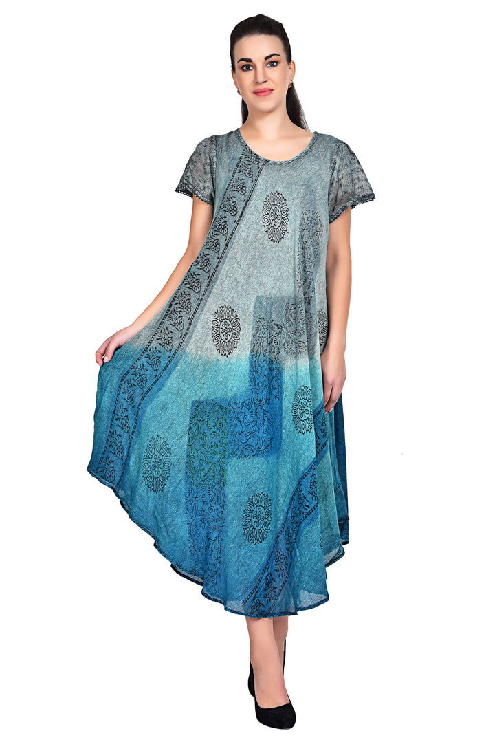 Geometric Tie Dye Cap Sleeve Dress 19240