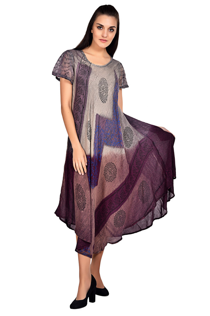 Geometric Tie Dye Cap Sleeve Dress 19240