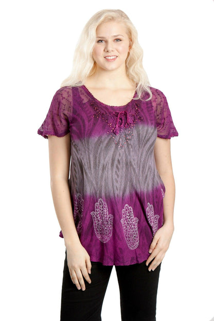 Hamsa Print Ombre Tie Dye Blouse 18715