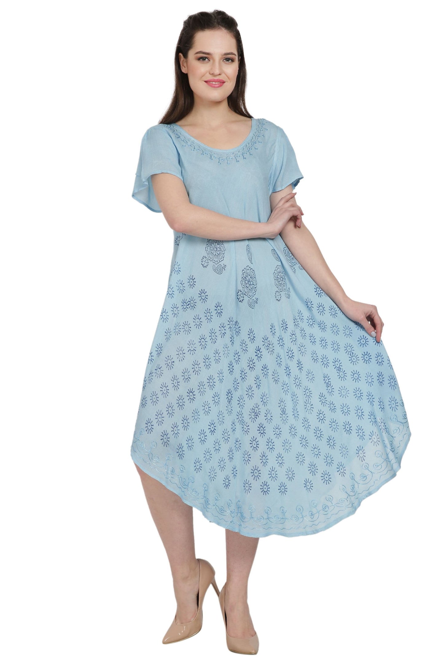 Hand Block Print Umbrella Dress w/ Sleeves UDS48-2408