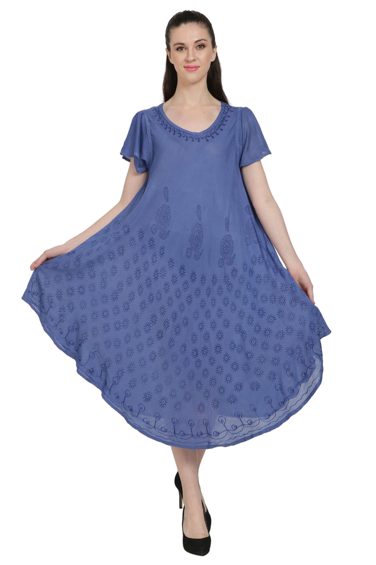 Hand Block Print Umbrella Dress w/ Sleeves UDS48-2408