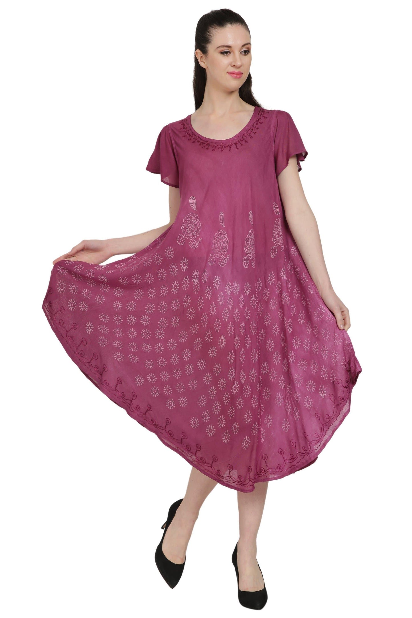 Hand Block Print Umbrella Dress w/ Sleeves UDS48-2408