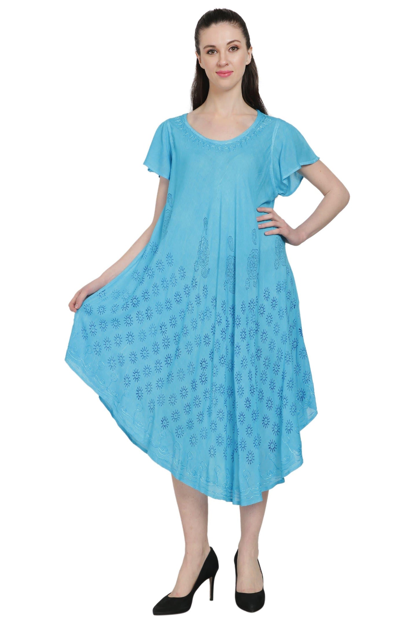 Hand Block Print Umbrella Dress w/ Sleeves UDS48-2408