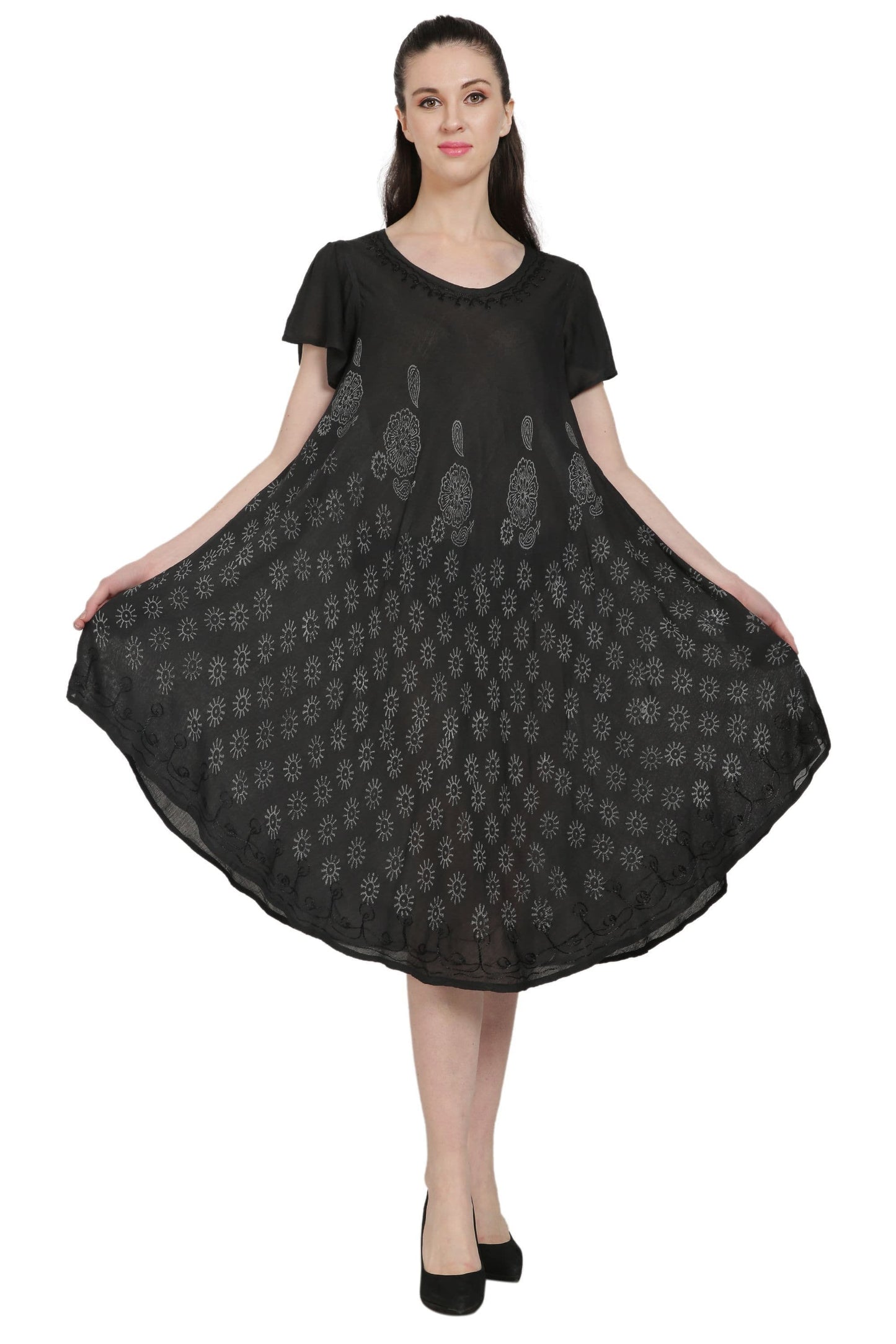 Hand Block Print Umbrella Dress w/ Sleeves UDS48-2408