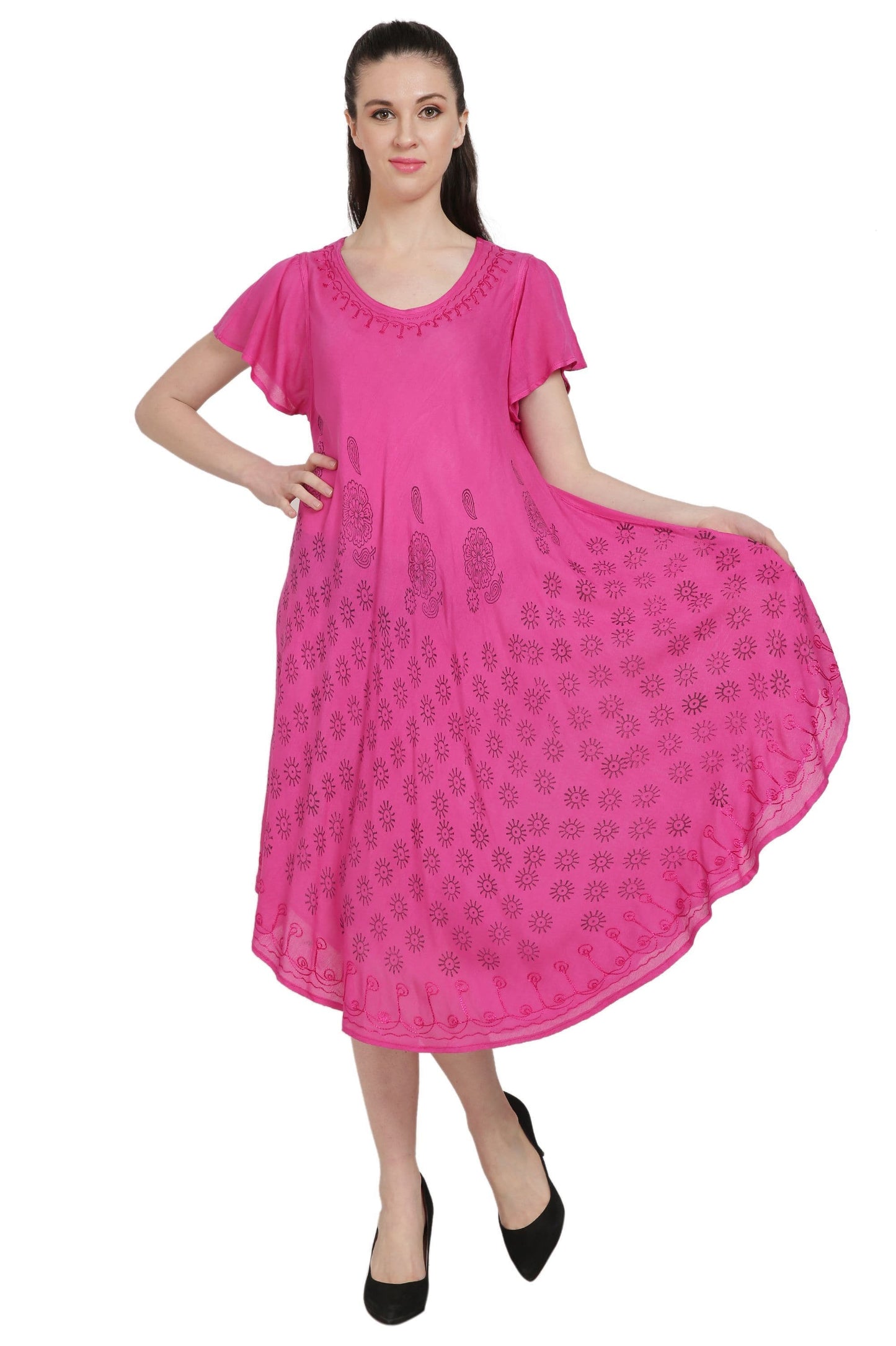 Hand Block Print Umbrella Dress w/ Sleeves UDS48-2408