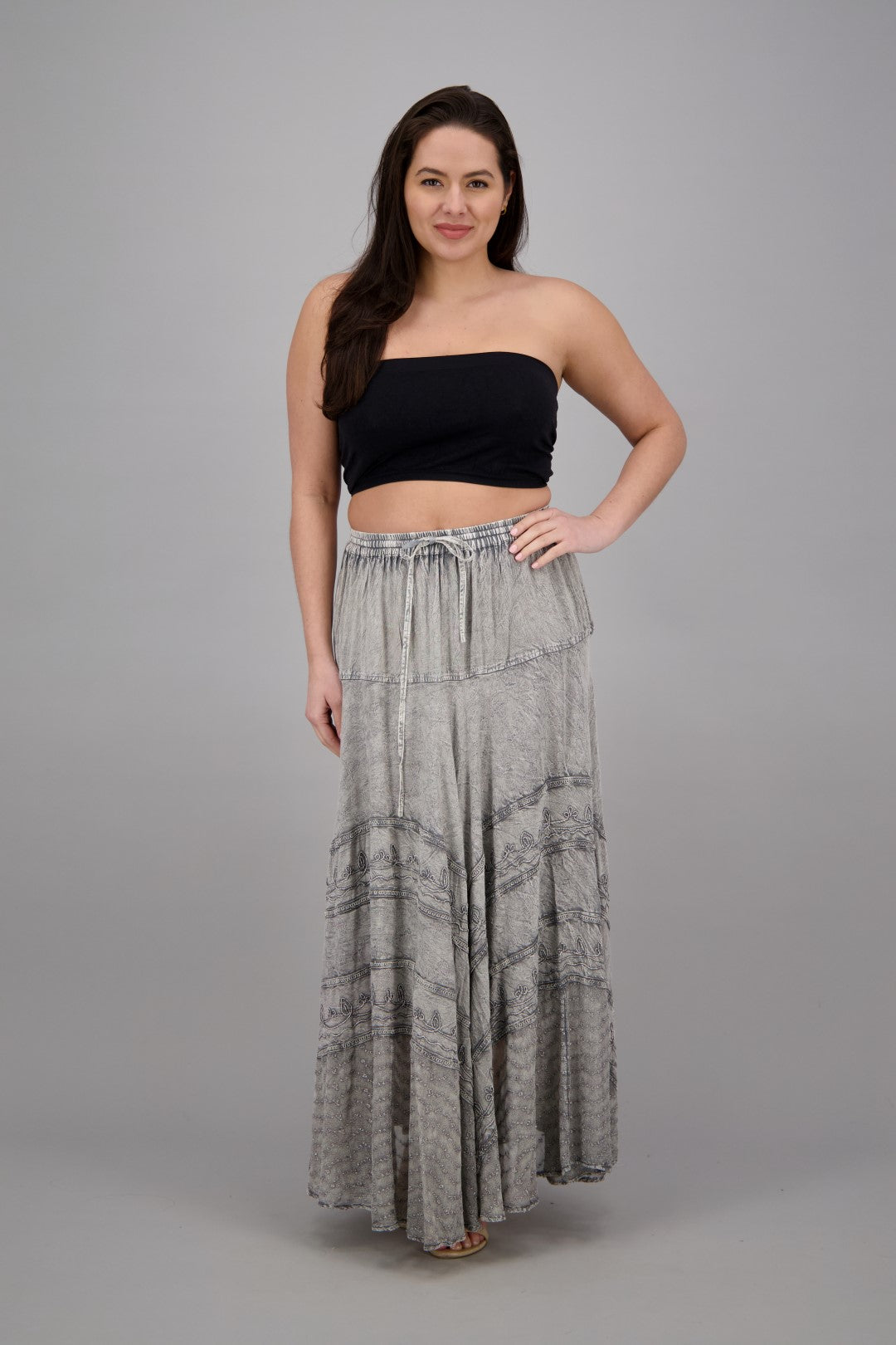 Long Acid Wash Skirt 13222