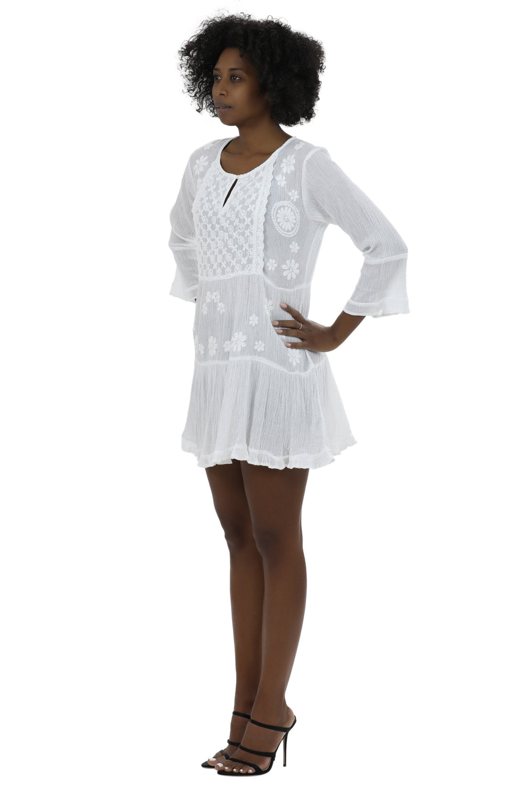 Long Sleeve Hand Embroidered White Dress WD-21113