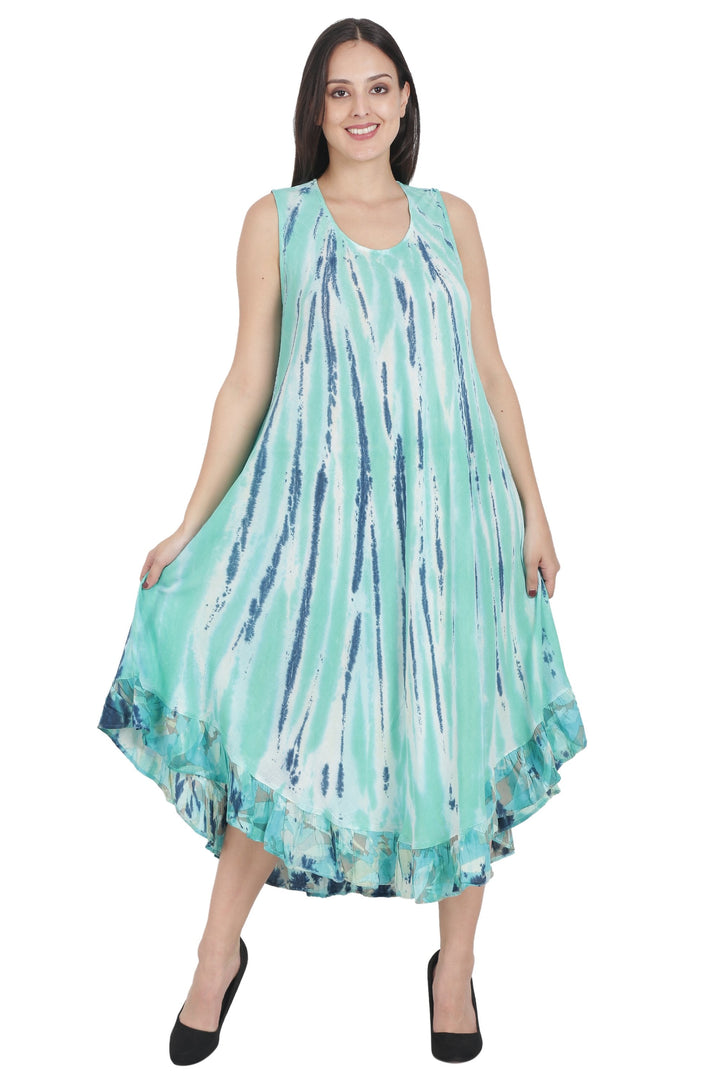 Long Sleeveless Tie Dye A-Line Dress Printed Hem