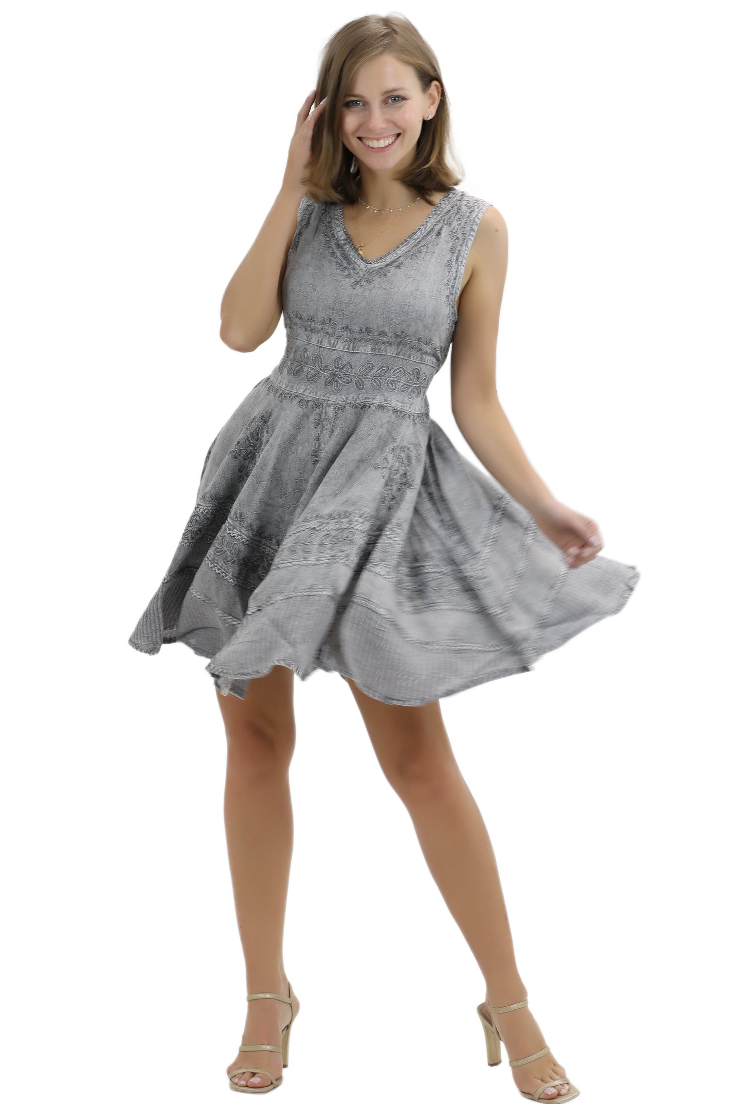 Mid-Length Acid Wash Dress 161111