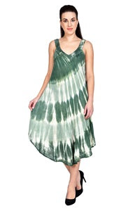 Ocean Waves V-Neck Sleeveless Tie Dye Umbrella Dress