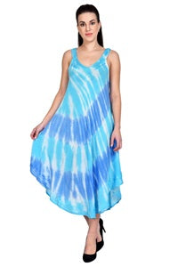 Ocean Waves V-Neck Sleeveless Tie Dye Umbrella Dress