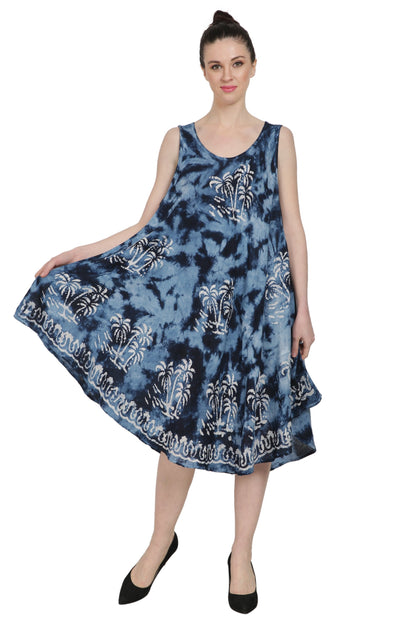 Palm Tree Block Print Beach Dress 2302