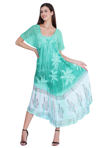 Palm Tree Block Print Tie Dye Dress 18603