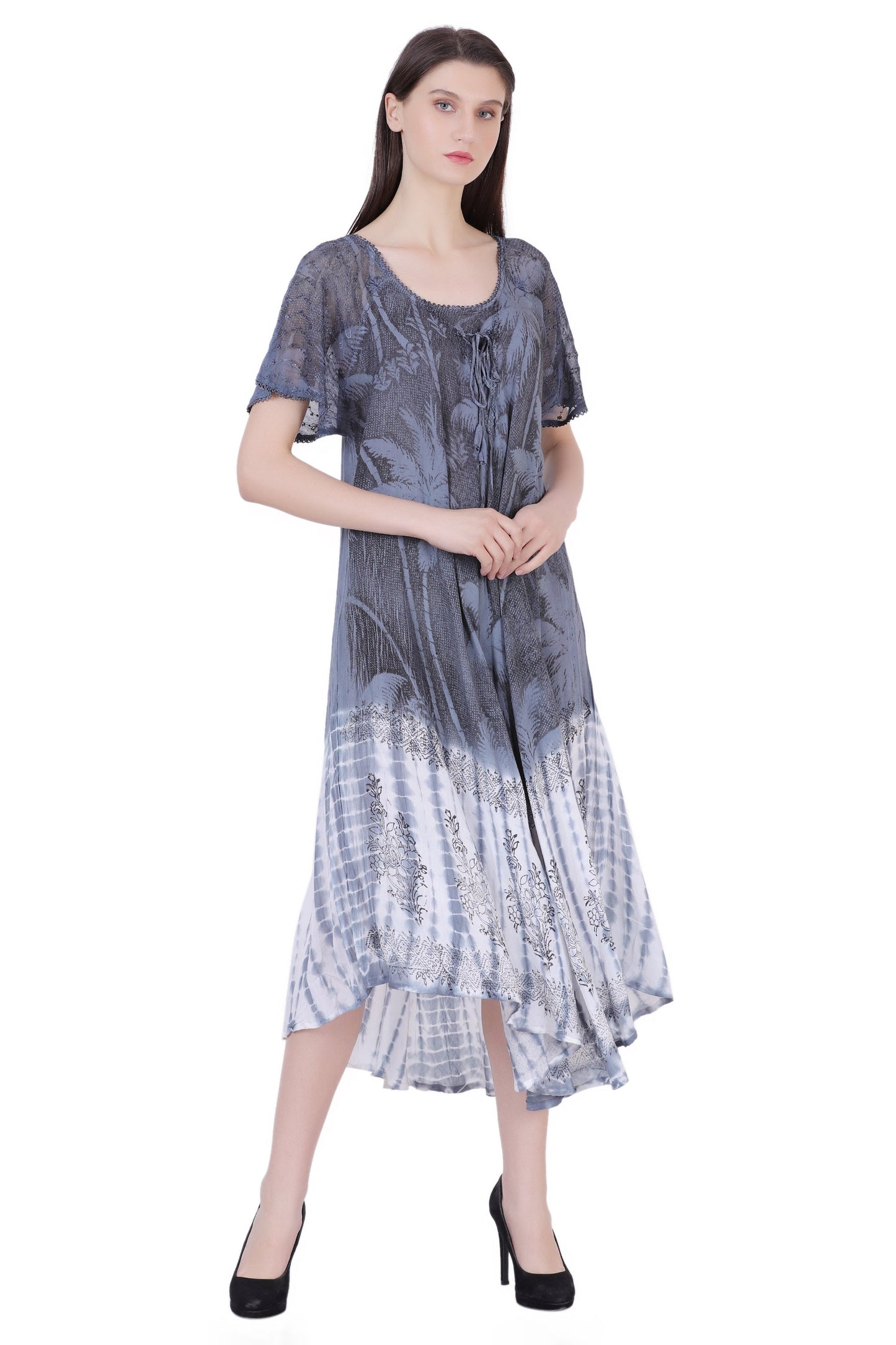 Palm Tree Block Print Tie Dye Dress 18603