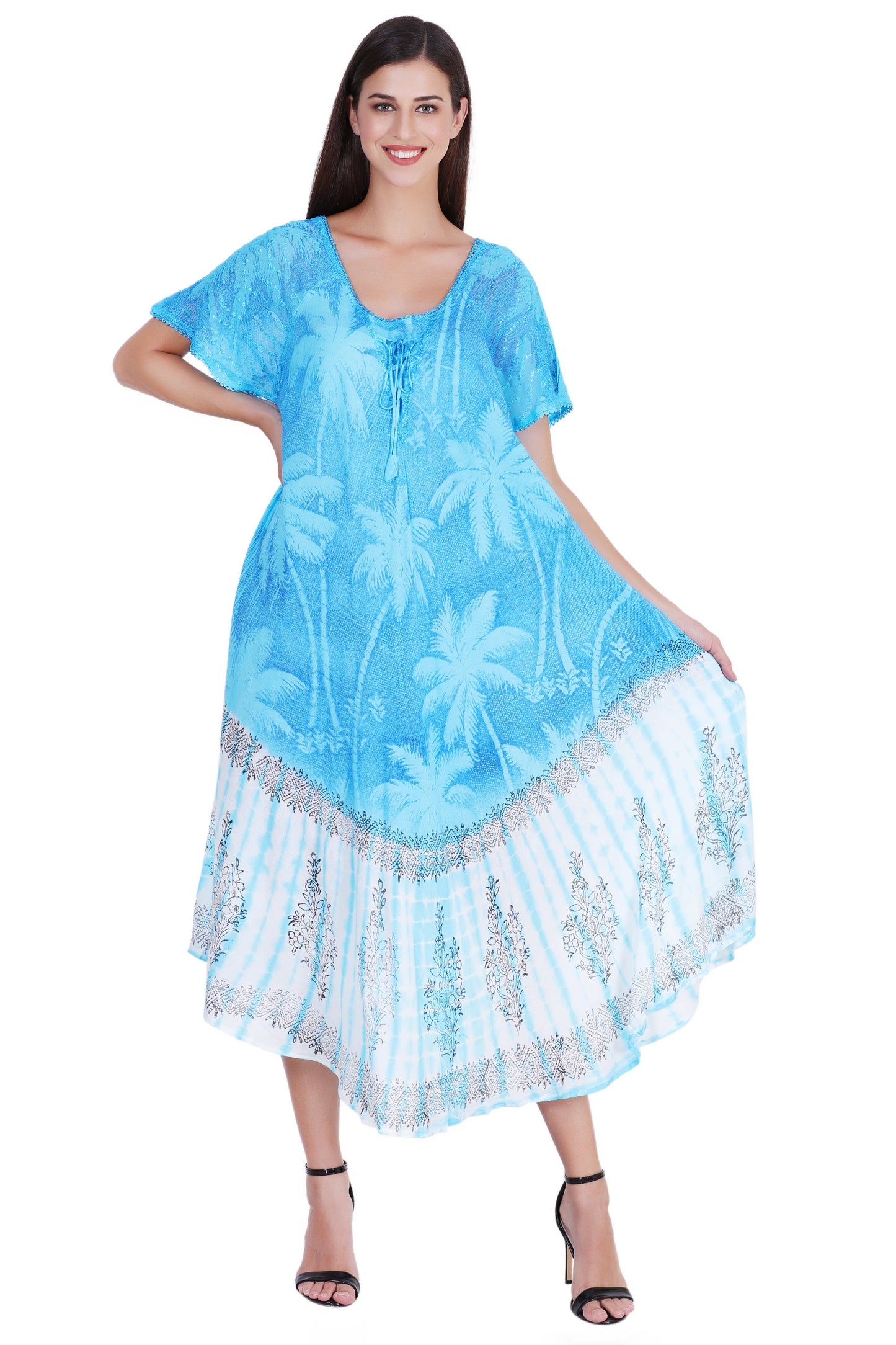 Palm Tree Block Print Tie Dye Dress 18603