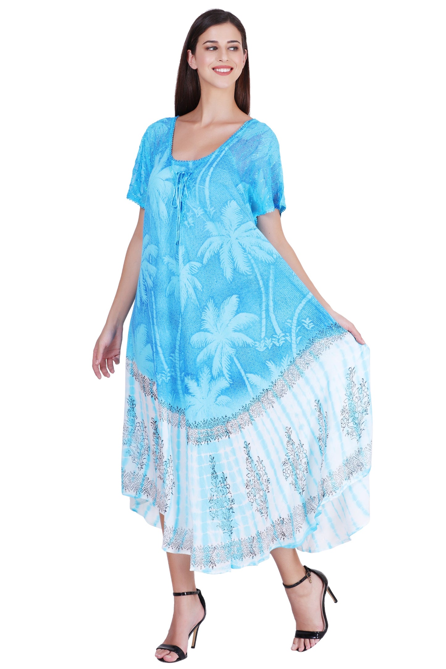 Palm Tree Block Print Tie Dye Dress 18603 - Advance Apparels Inc