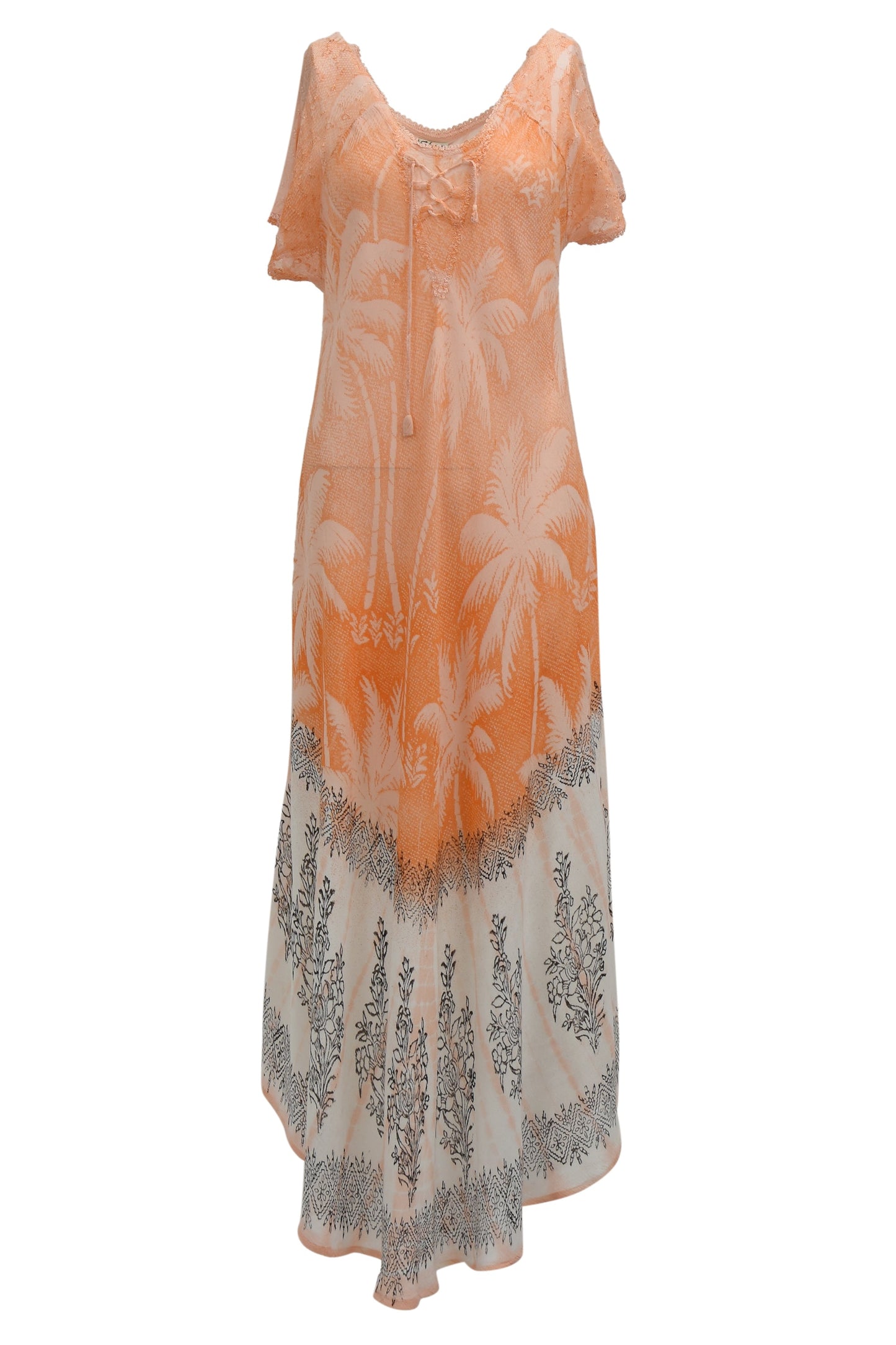 Palm Tree Block Print Tie Dye Dress 18603