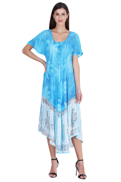 Palm Tree Block Print Tie Dye Dress 18603