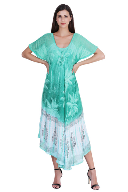 Palm Tree Block Print Tie Dye Dress 18603