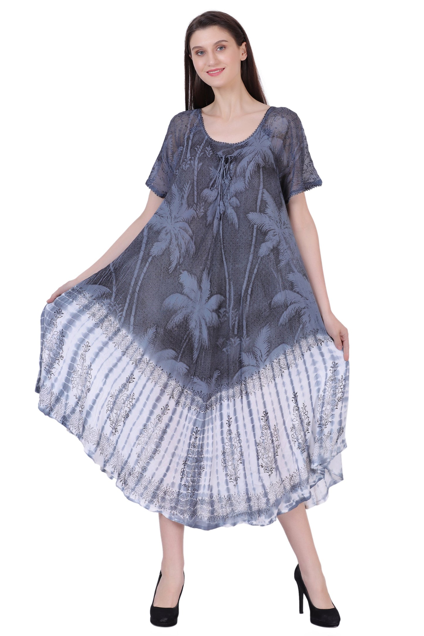 Palm Tree Block Print Tie Dye Dress 18603