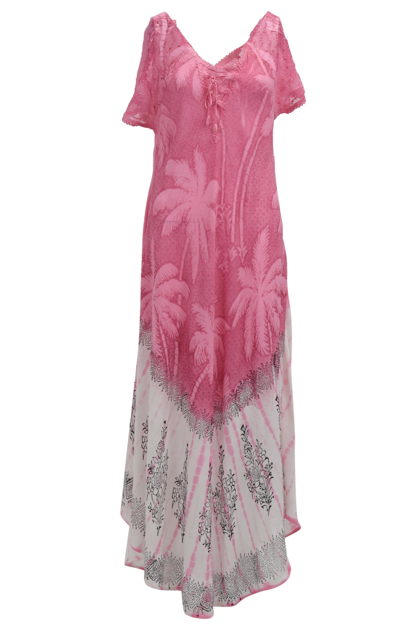 Palm Tree Block Print Tie Dye Dress 18603