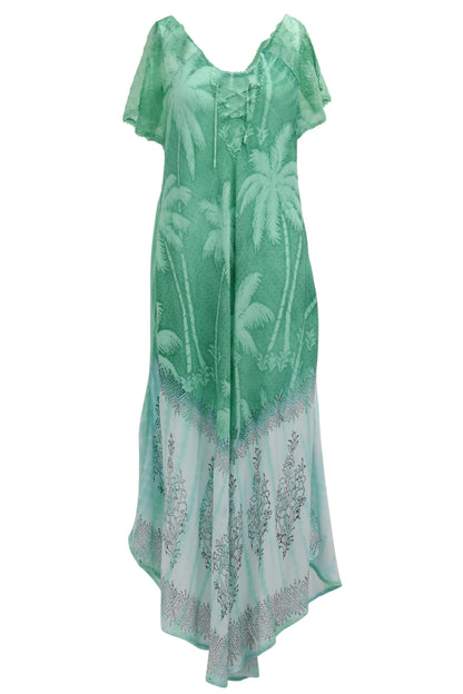 Palm Tree Block Print Tie Dye Dress 18603