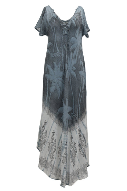 Palm Tree Block Print Tie Dye Dress 18603