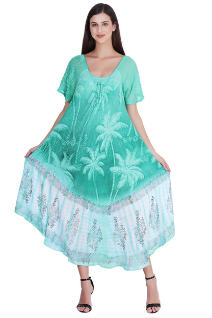 Palm Tree Block Print Tie Dye Dress 18603