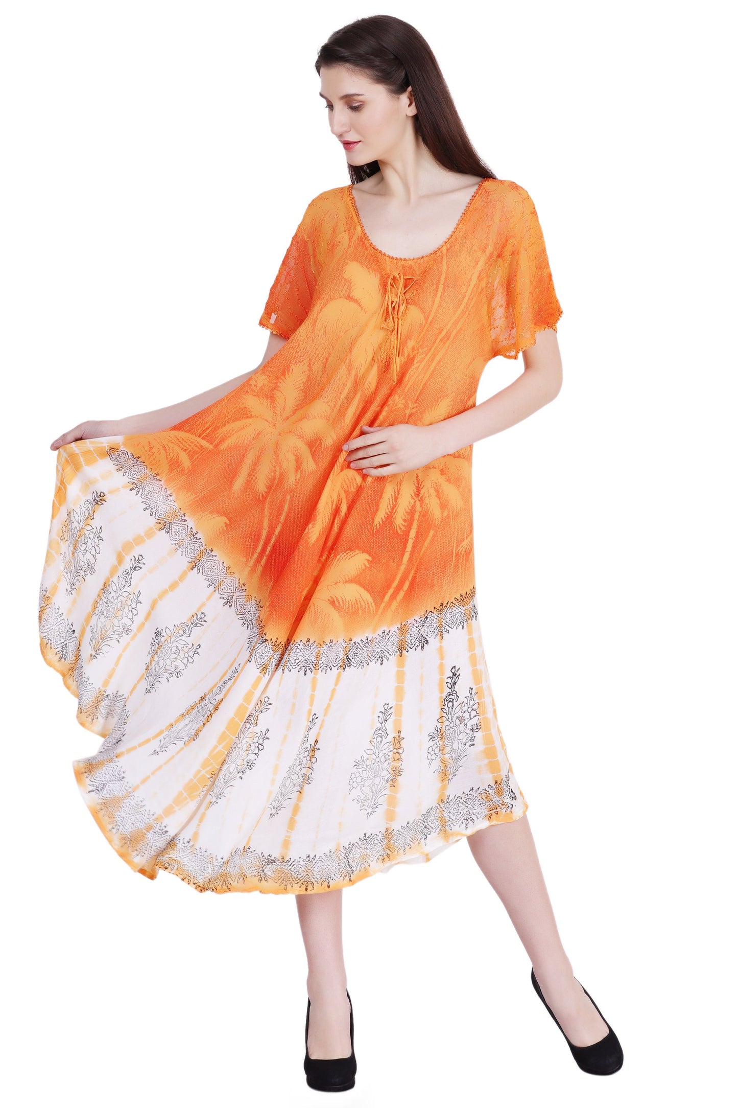 Palm Tree Block Print Tie Dye Dress 18603