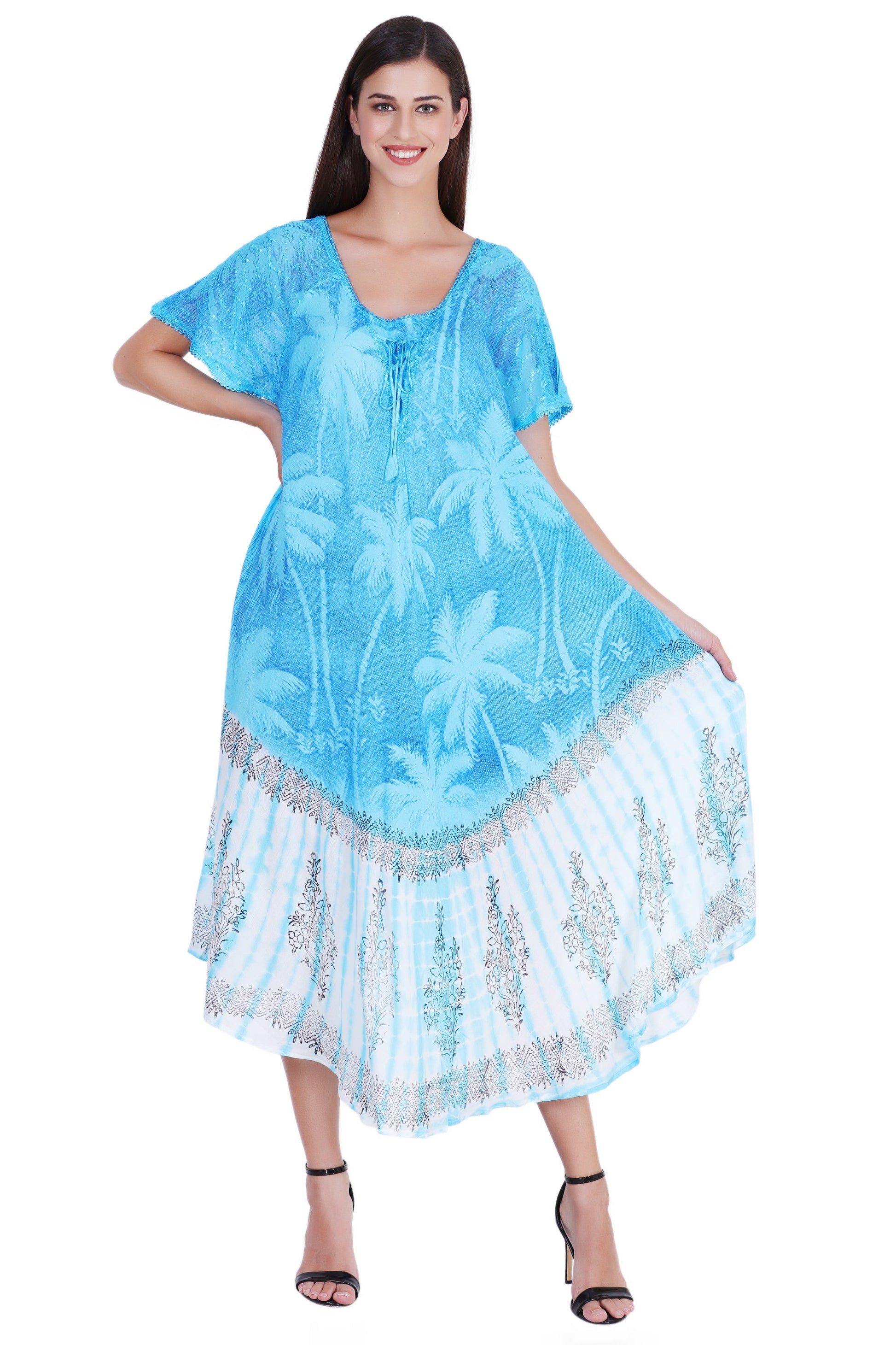 Palm Tree Block Print Tie Dye Dress 18603 - Advance Apparels Inc