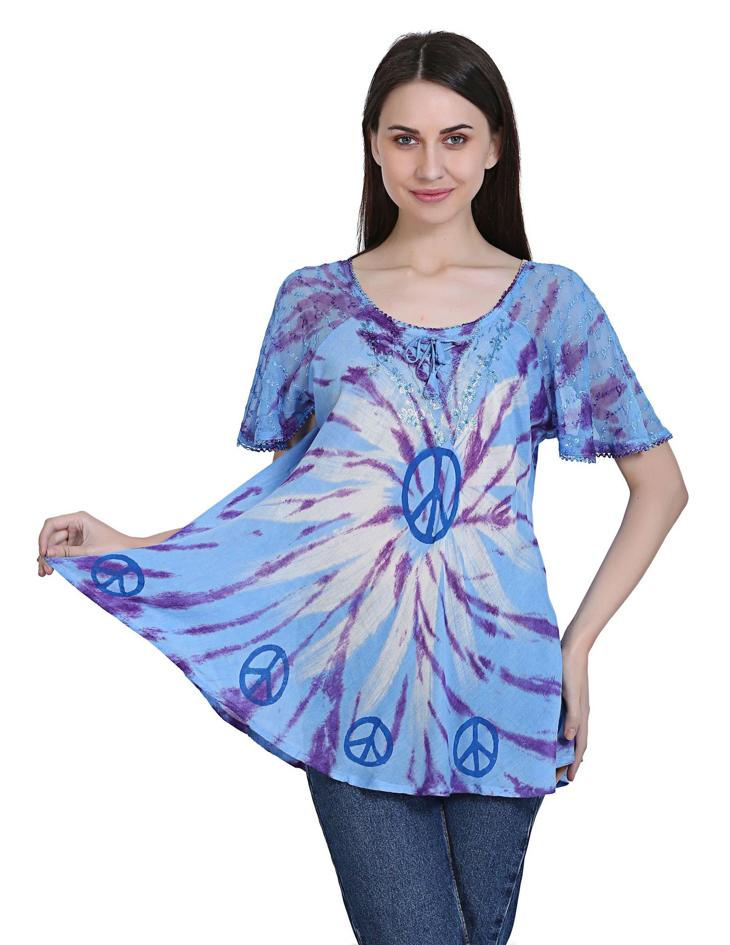 Peace Sign Tie Dye Cap Sleeve Blouse 19216