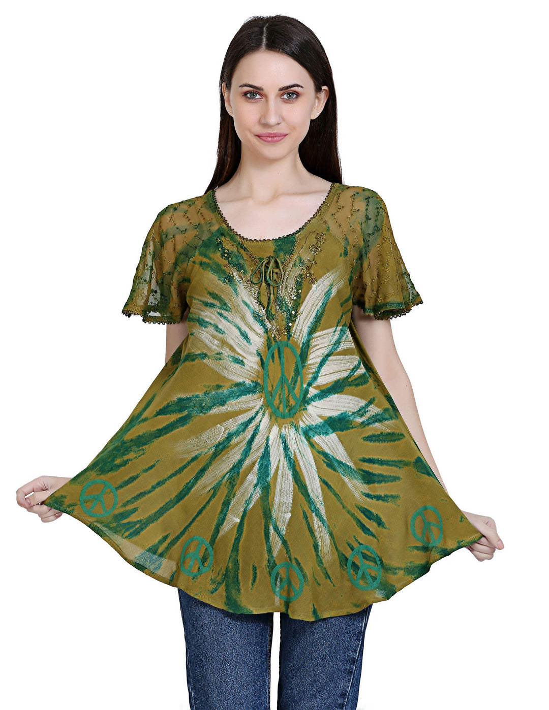 Peace Sign Tie Dye Cap Sleeve Blouse 19216