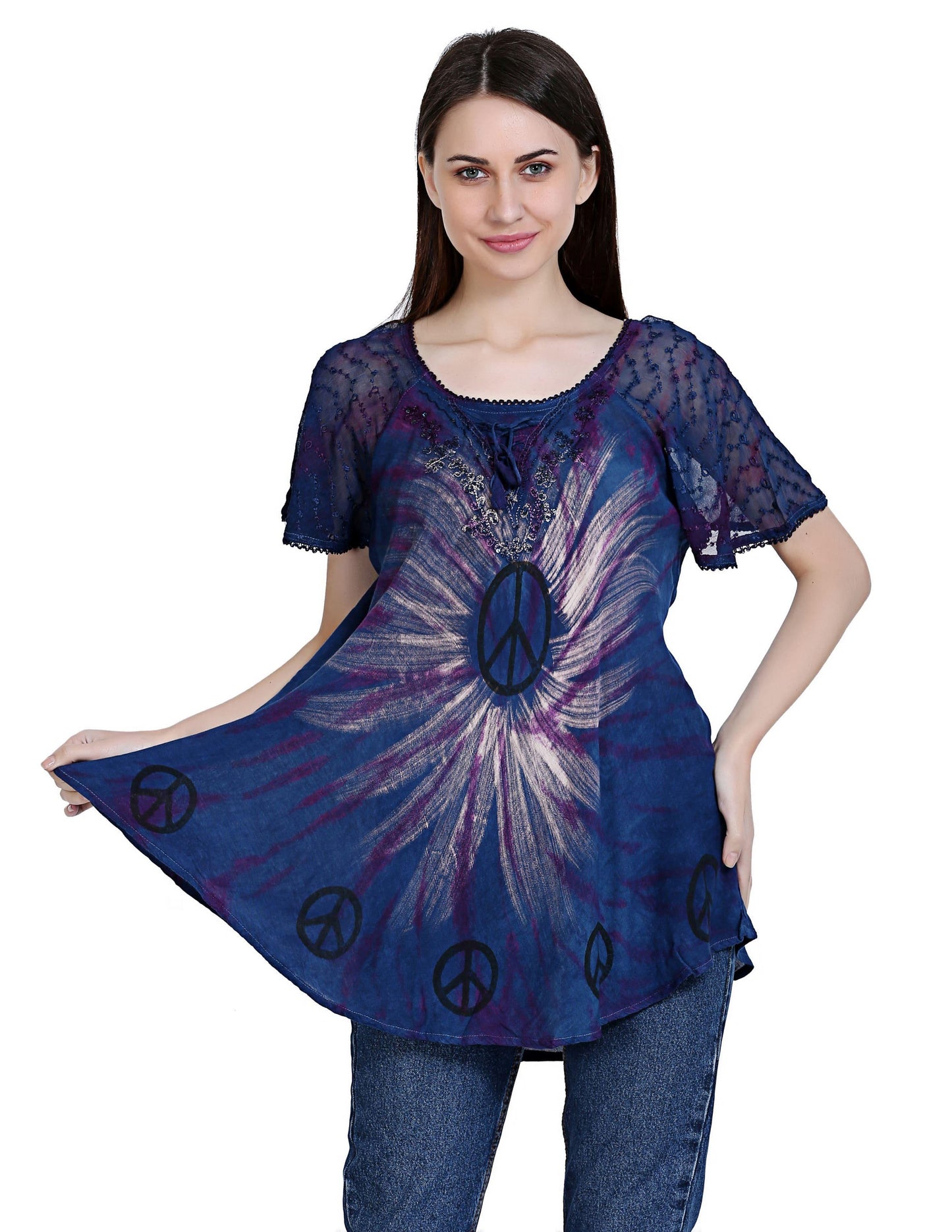 Peace Sign Tie Dye Cap Sleeve Blouse 19216